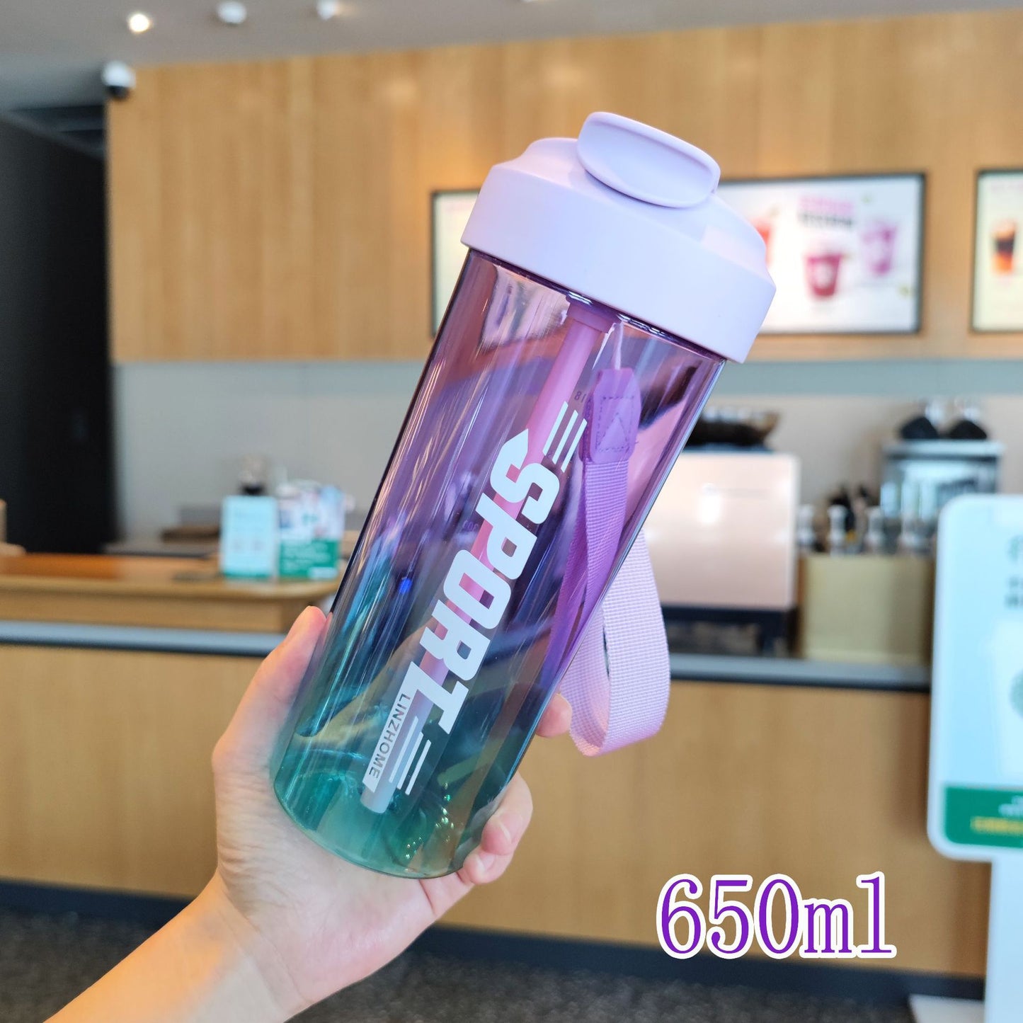 Damen Sport-Trinkflasche mit praktischer Strohhalm- und Tragefunktion Karnz
