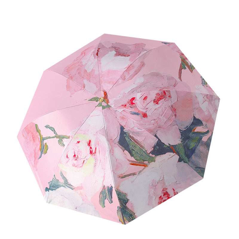 Damen Faltbarer Regenschirm mit blumigem Design Karnz
