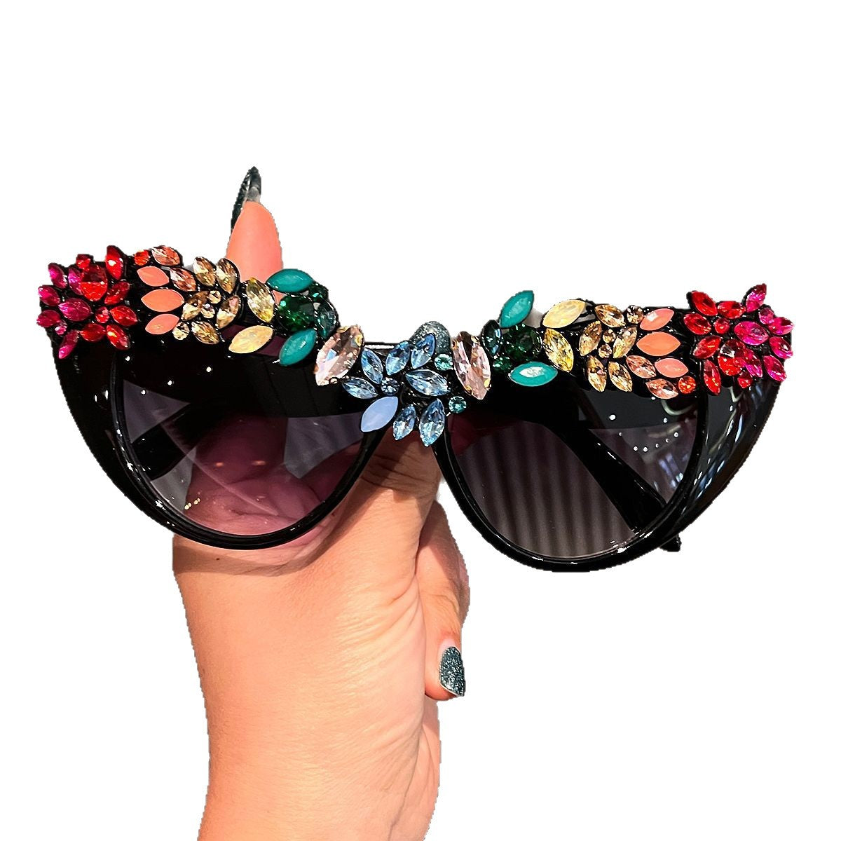 Damen Cat-Eye Sonnenbrille mit luxuriöser Kristallverzierung Karnz
