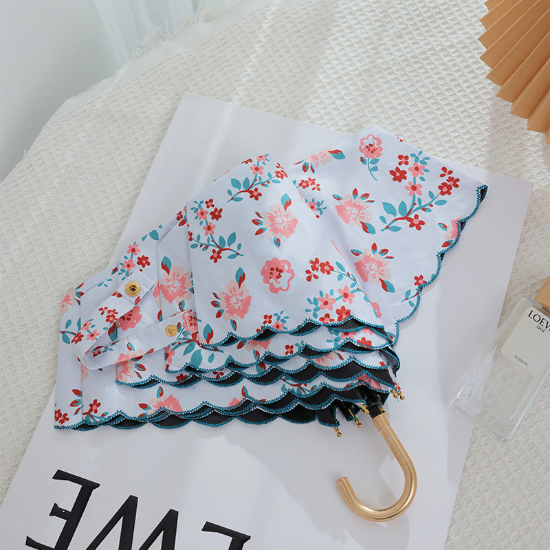 Damen eleganter Automatischer Faltregenschirm mit floralen Details Karnz