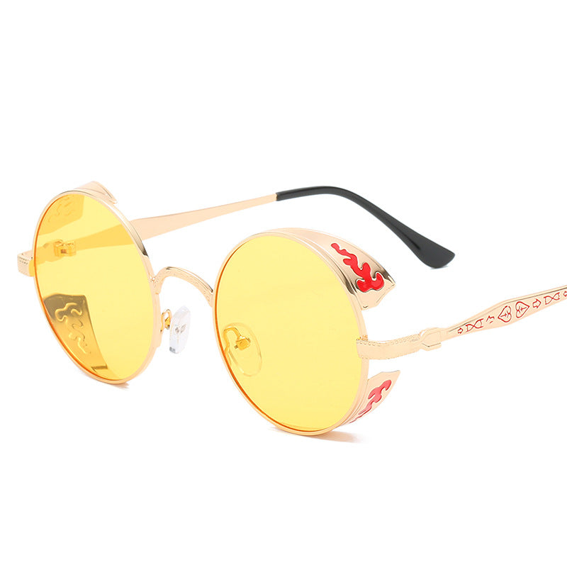 Damen runde Sonnenbrille mit luxuriösem Goldrahmen und dekorativen Elementen Karnz