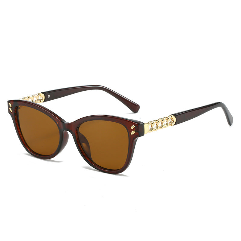 Damen modische Cat-Eye Sonnenbrille mit luxuriösen Kettenakzenten Karnz
