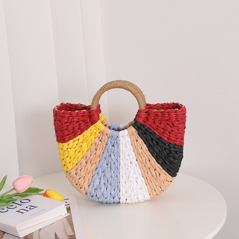 Damen Handgefertigte Basttasche mit buntem Design Karnz