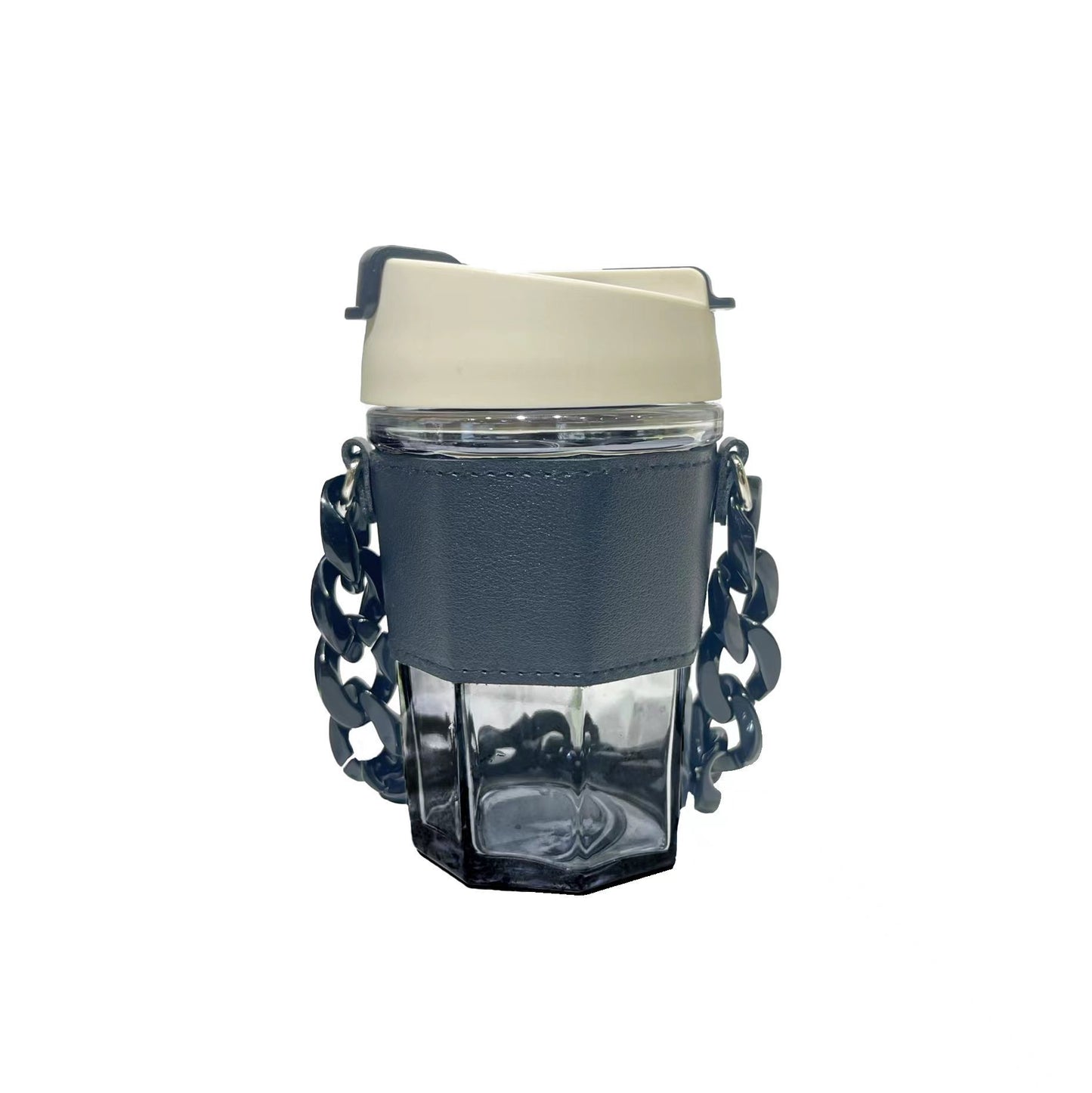 Damen trendiger Glasbecher mit Ketten-Tragegurt Karnz
