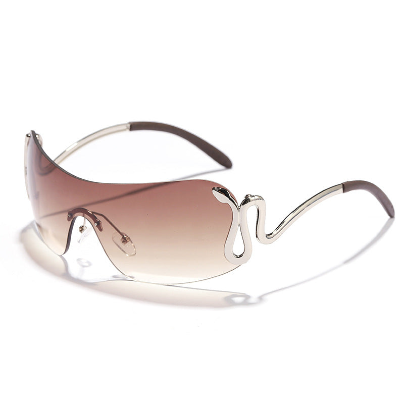 Damen modische futuristische Sonnenbrille mit geschwungenem Rahmen Karnz