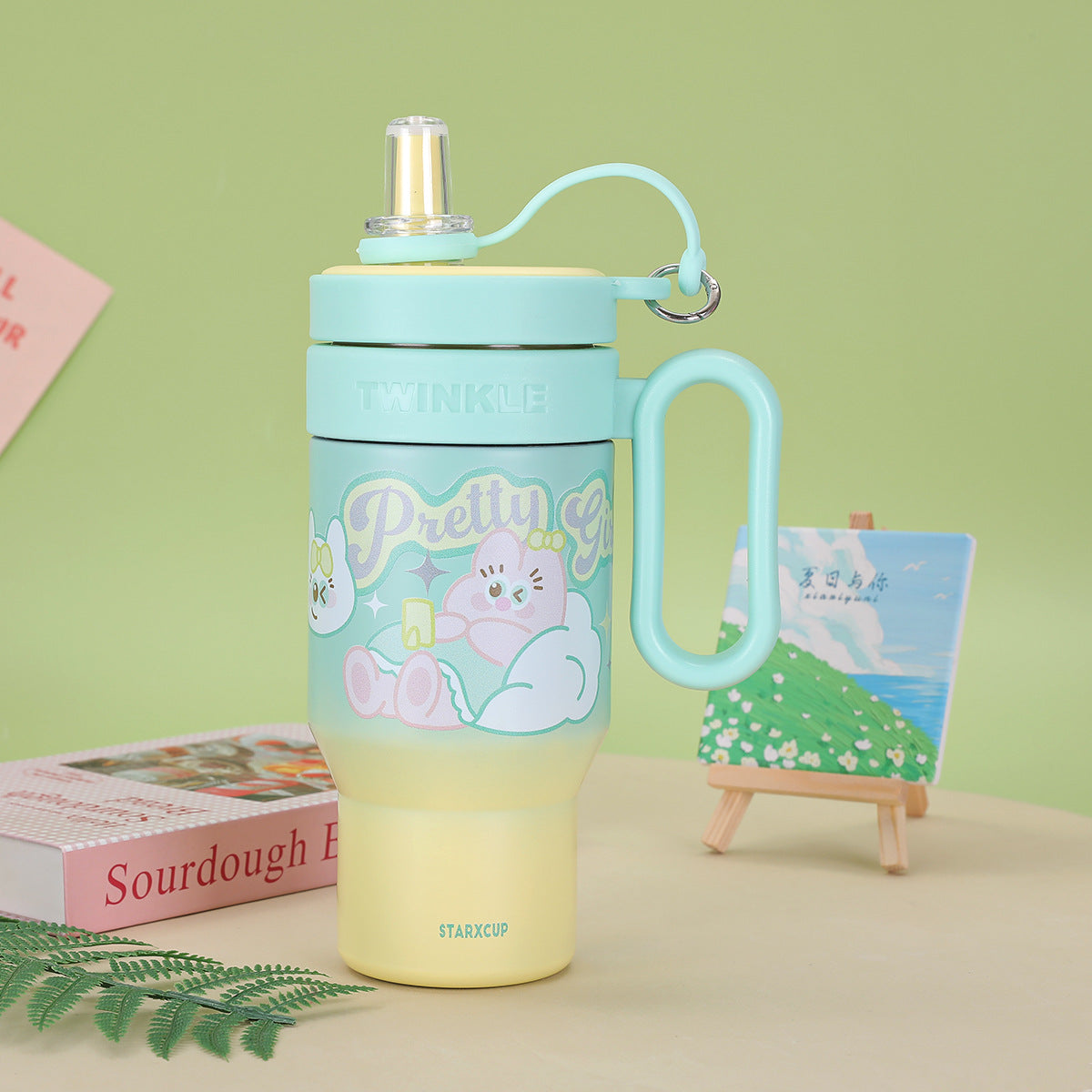 Damen kreative Isolierflasche mit Silikondeckel und Tragegriff Karnz