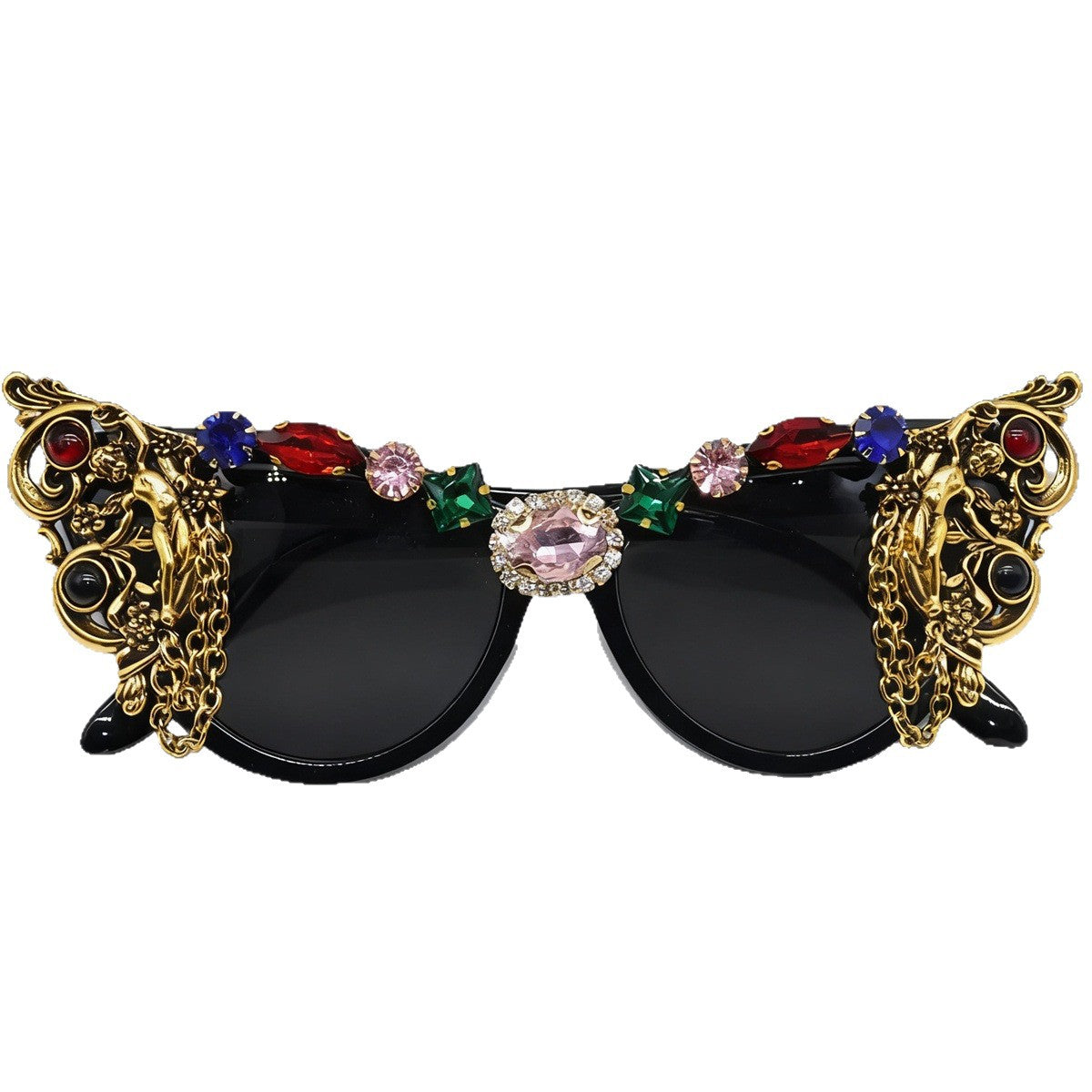 Damen extravagante Glamour-Sonnenbrille mit kunstvollen Verzierungen Karnz