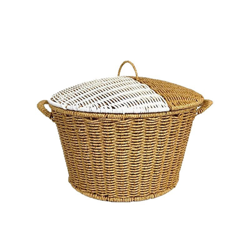 Damen Rattankorb mit Deckel und trendigen Griffen Karnz