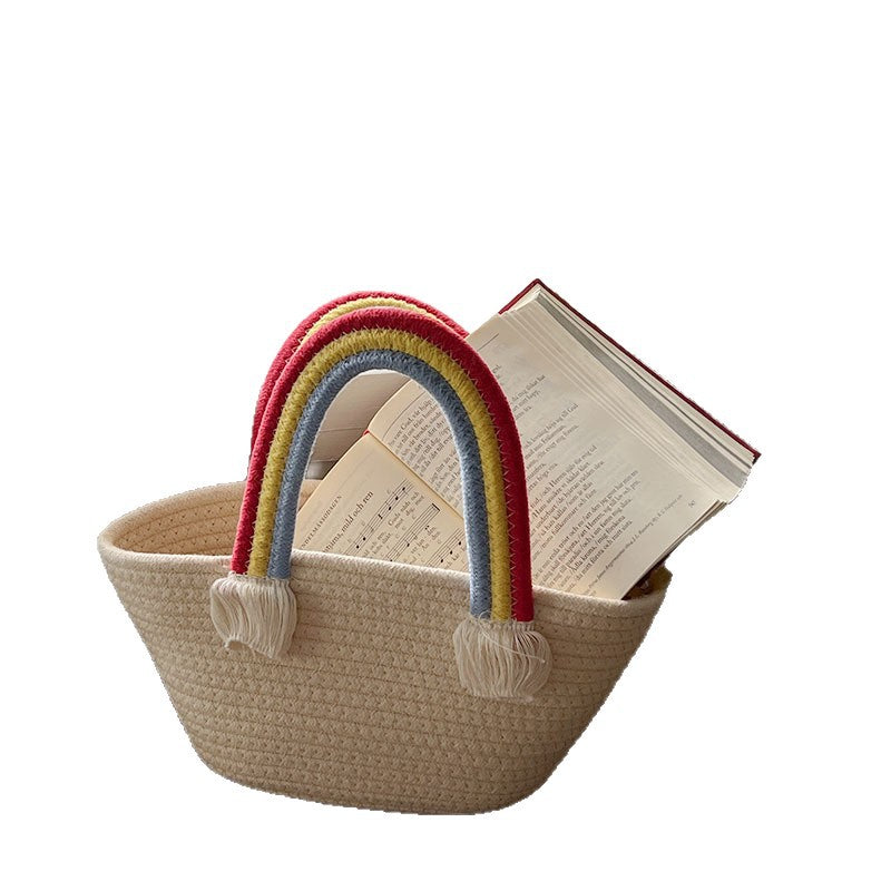 Damen Korbtasche mit buntem Regenbogenhenkel Karnz