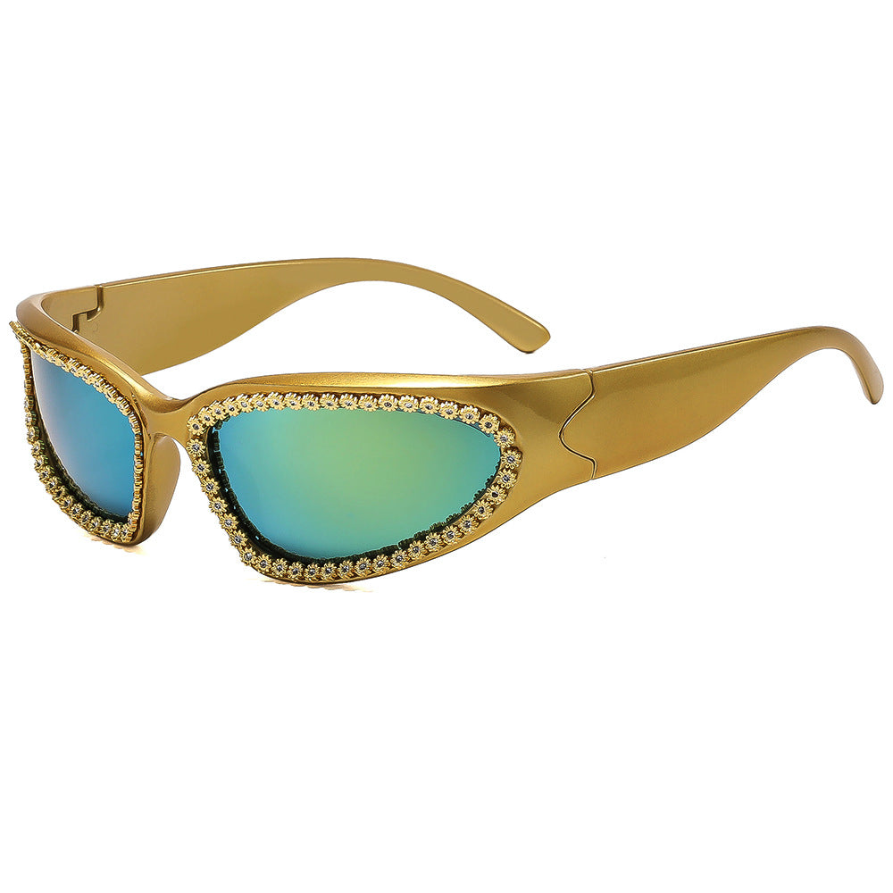 Damen modische Sonnenbrille mit glamourösem Kristallrahmen Karnz