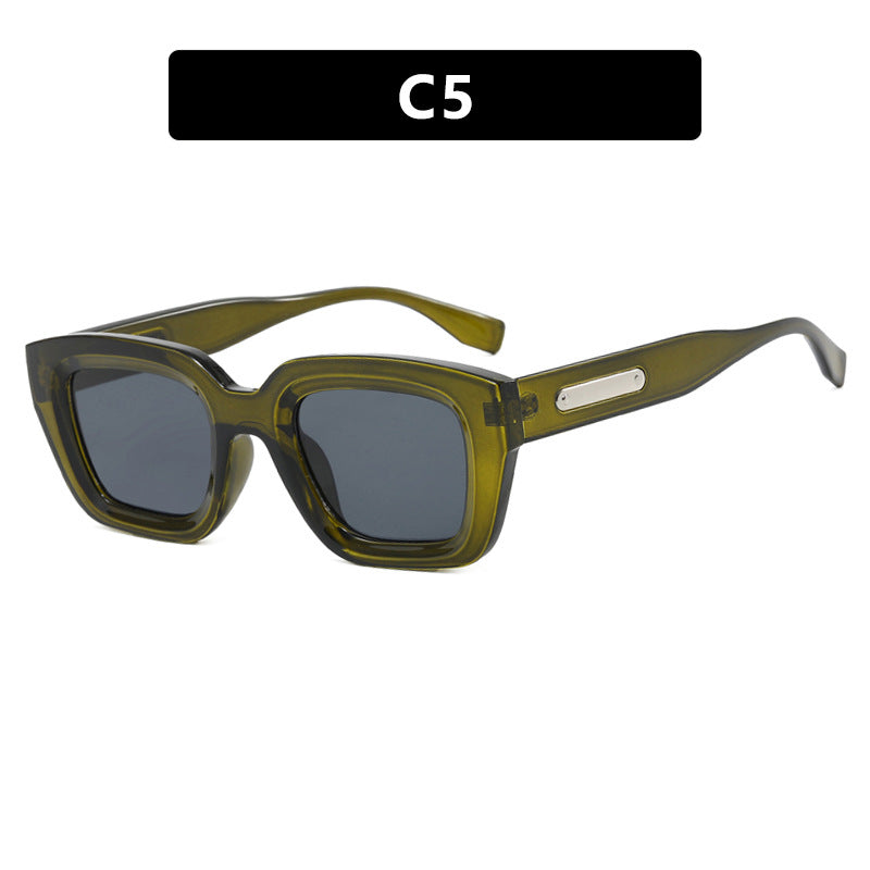 Damen quadratische Sonnenbrille mit transparentem Rahmen und braunen Gläsern Karnz