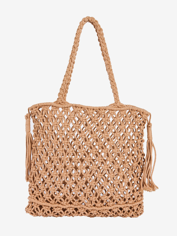 Damen Makramee Strandtasche mit eleganten Fransen Karnz