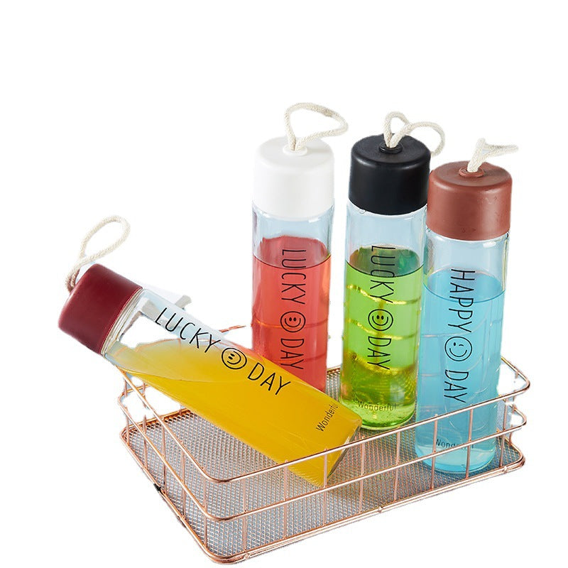 Damen Hochwertige Glas Trinkflasche mit Karabiner Karnz
