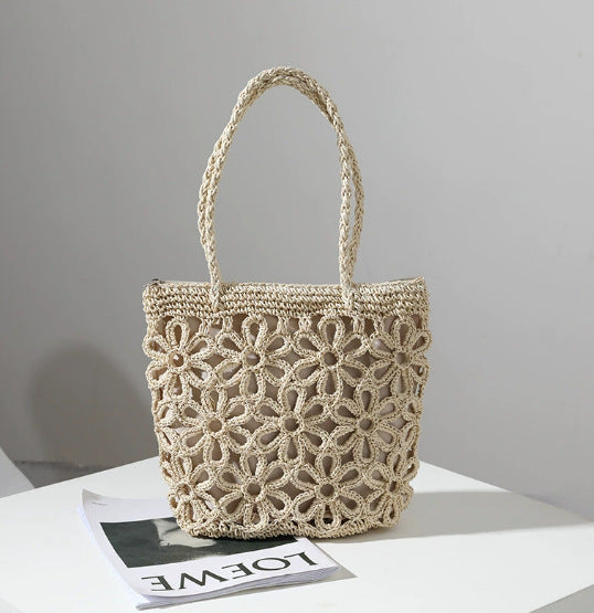Damen Handgearbeitete Korbtasche mit floralen Häkelmustern Karnz