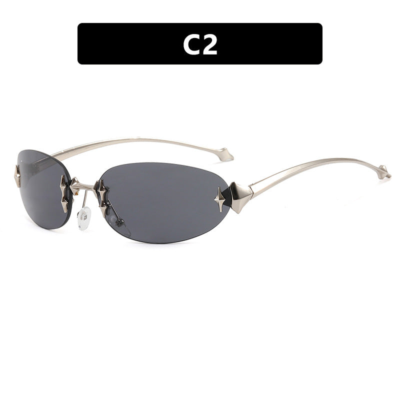 Damen modische Sonnenbrille im futuristischen Design mit verspiegeltem Rahmen Karnz