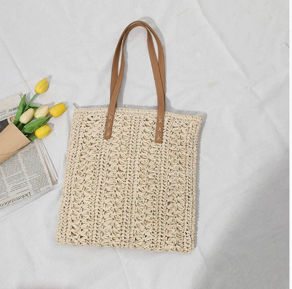 Damen Stylische Tragetasche aus geflochtenem Naturmaterial Karnz