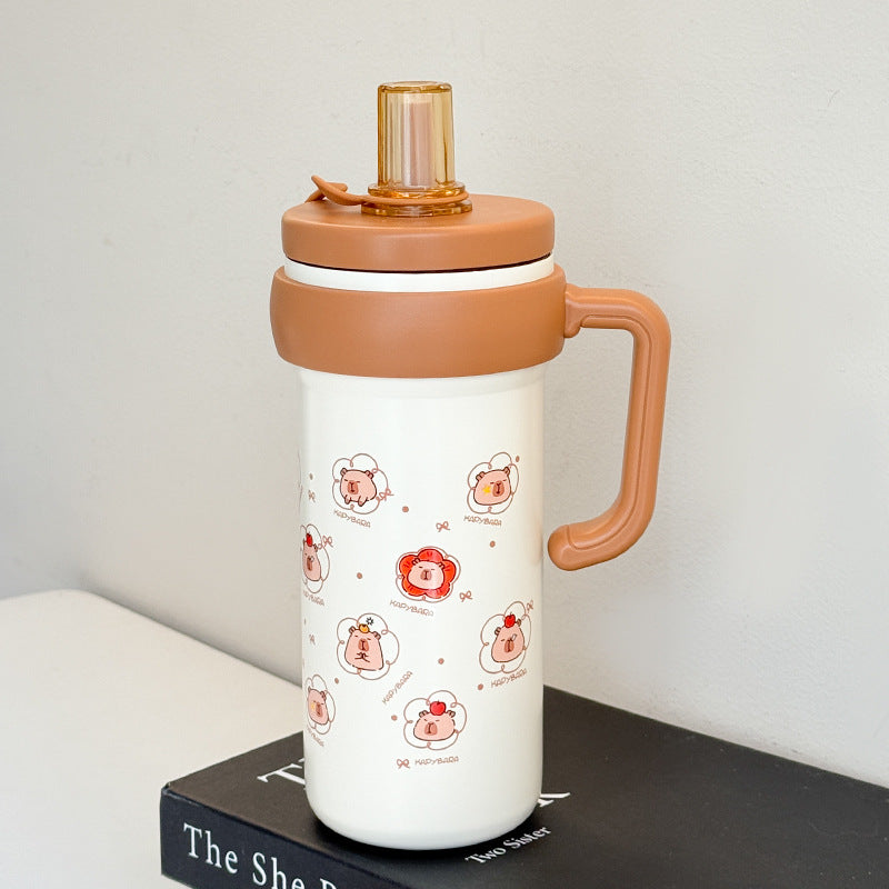 Damen Isolierte Trinkflasche mit praktischem Tragegriff und lustigem Tierdesign Karnz