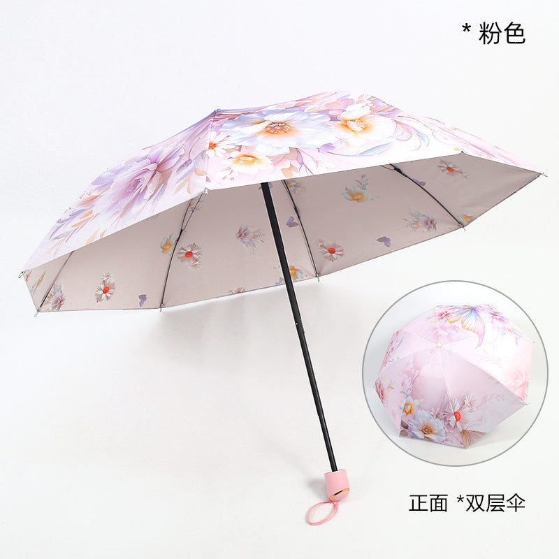 Damen eleganter Falt-Regenschirm mit floralen Motiven Karnz