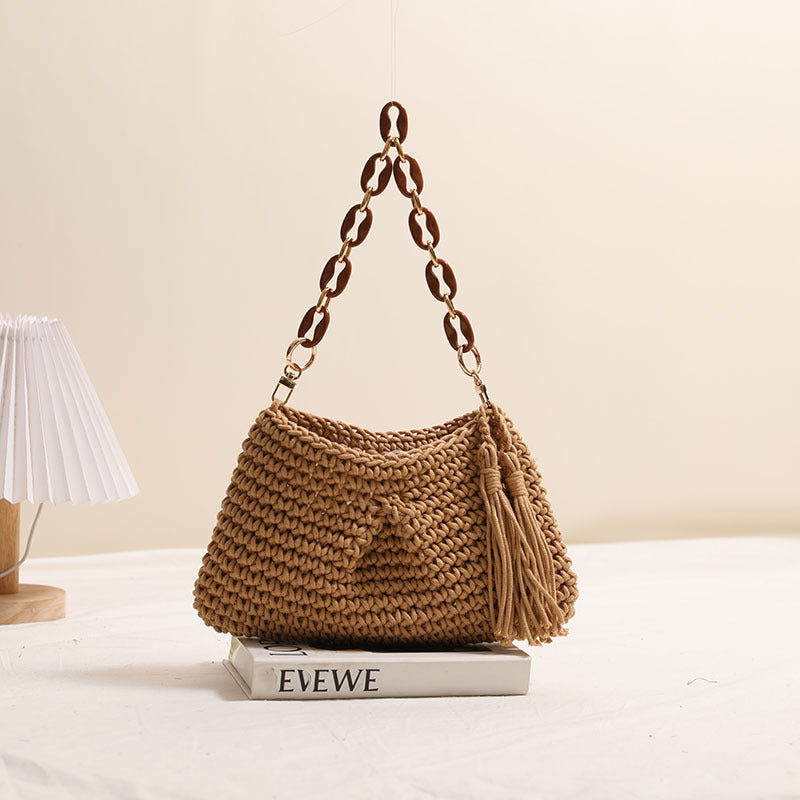 Damen Handgefertigte Schultertasche mit Kettenakzenten Karnz