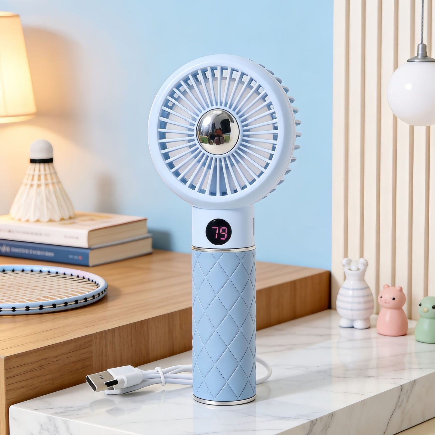 Damen Tragbarer Handventilator mit Temperaturanzeige Karnz
