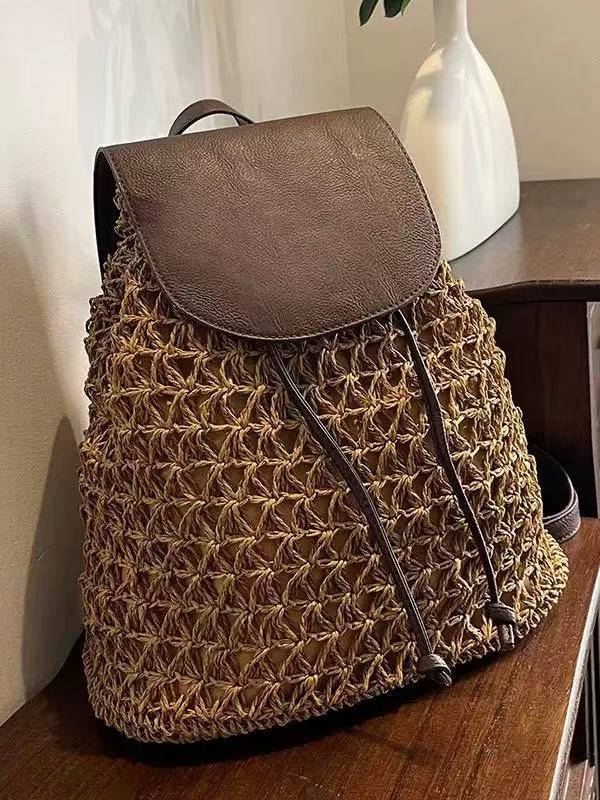 Damen Handgeknüpfte Rucksacktasche mit Lederakzenten Karnz
