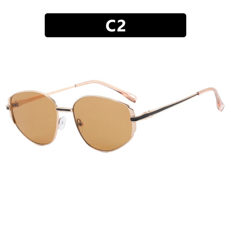 Damen moderne geometrische Sonnenbrille mit stilvollem Metallrahmen Karnz