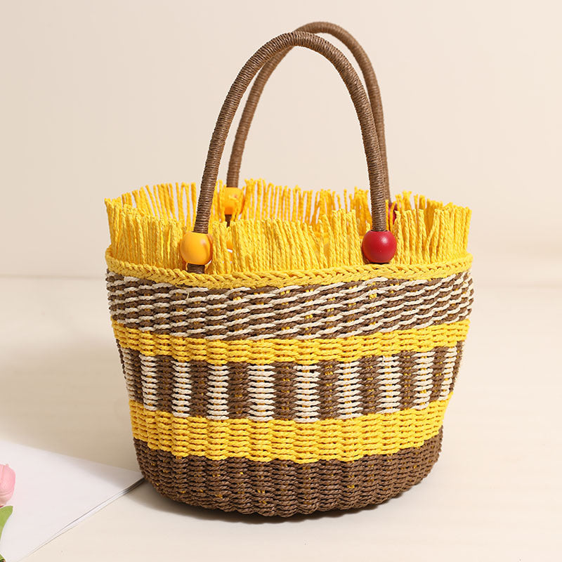 Damen Bequeme Strandtasche mit buntem Fransenbesatz Karnz