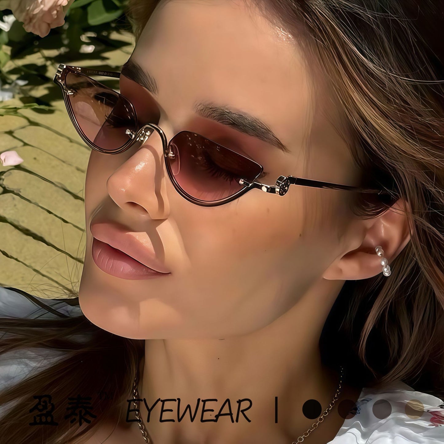 Damen Cat-Eye Sonnenbrille mit filigranem Goldrahmen Karnz