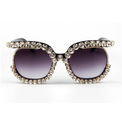 Damen stilvolle Oversize-Sonnenbrille mit funkelnden Strass-Applikationen Karnz