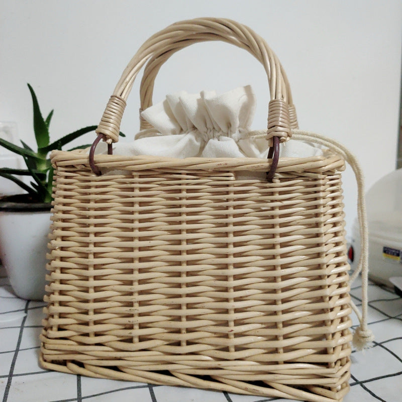 Damen Handtasche aus geflochtenem Material mit Baumwollzugverschluss Karnz