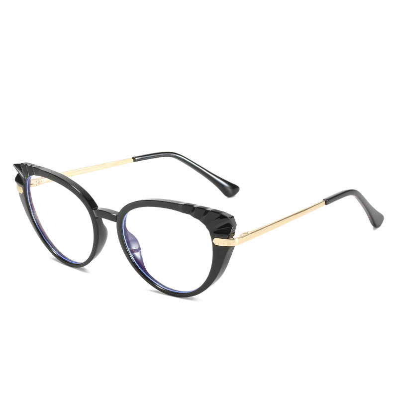 Damen Cat-Eye Korrektionsbrille mit glänzendem Kunststoffrahmen und goldenen Akzenten Karnz