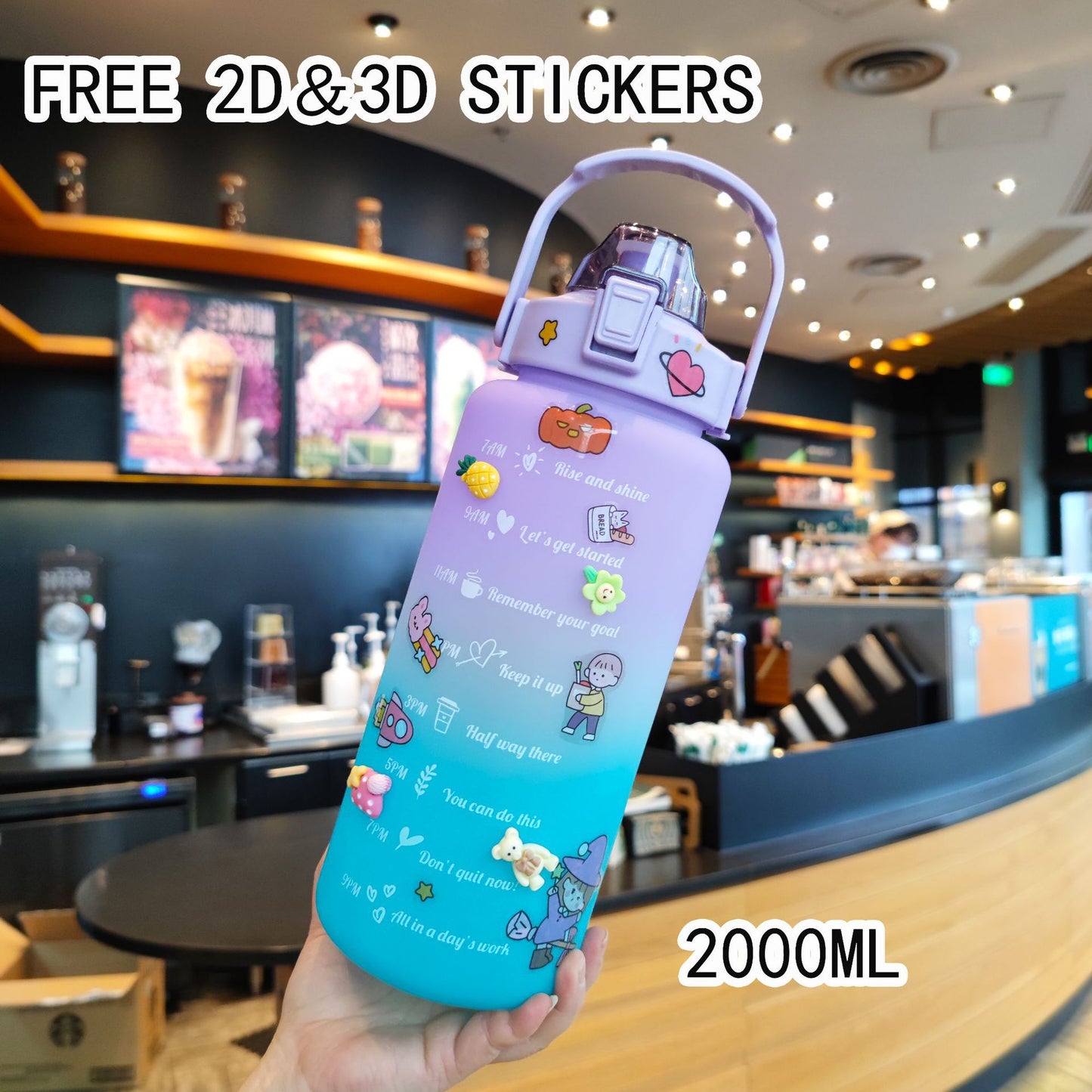 Damen Motivierende Trinkflasche mit interaktivem Sticker-Set Karnz
