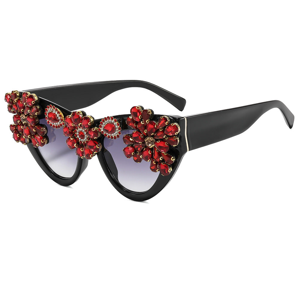 Damen extravagant verzierte Cat-Eye-Sonnenbrille Karnz