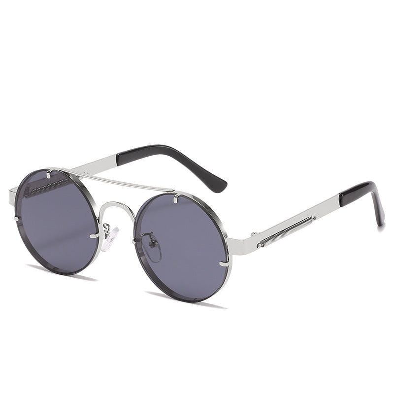 Damen runde Designer-Sonnenbrille mit innovativem Metallgestell und schützenden Gläsern Karnz