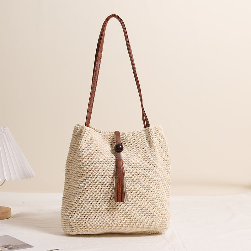 Damen Handgefertigte Shopper Tasche mit dekorativem Quastendetail Karnz