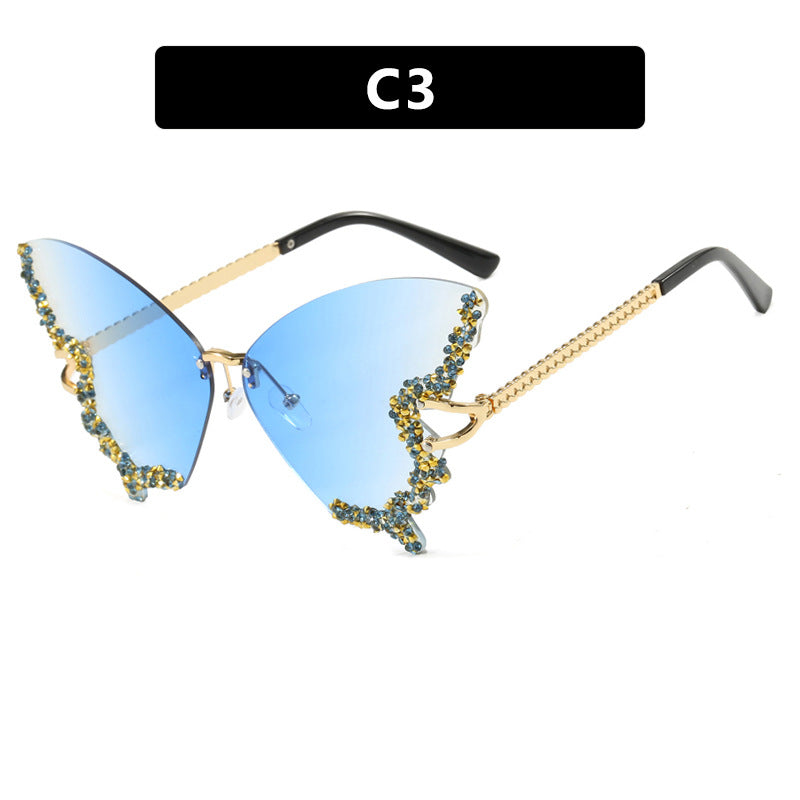 Damen große Cat-Eye Sonnenbrille mit funkelndem Strassbesatz und elegantem Rahmen Karnz