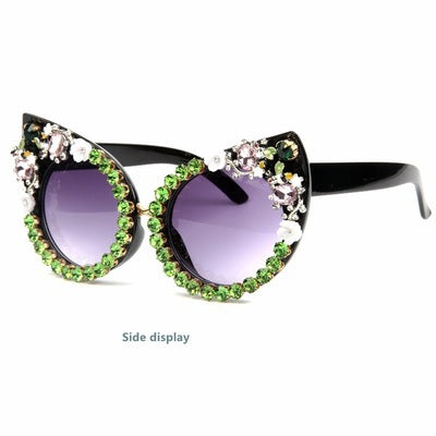 Damen Cat-Eye Sonnenbrille mit funkelnden Schmucksteinen Karnz