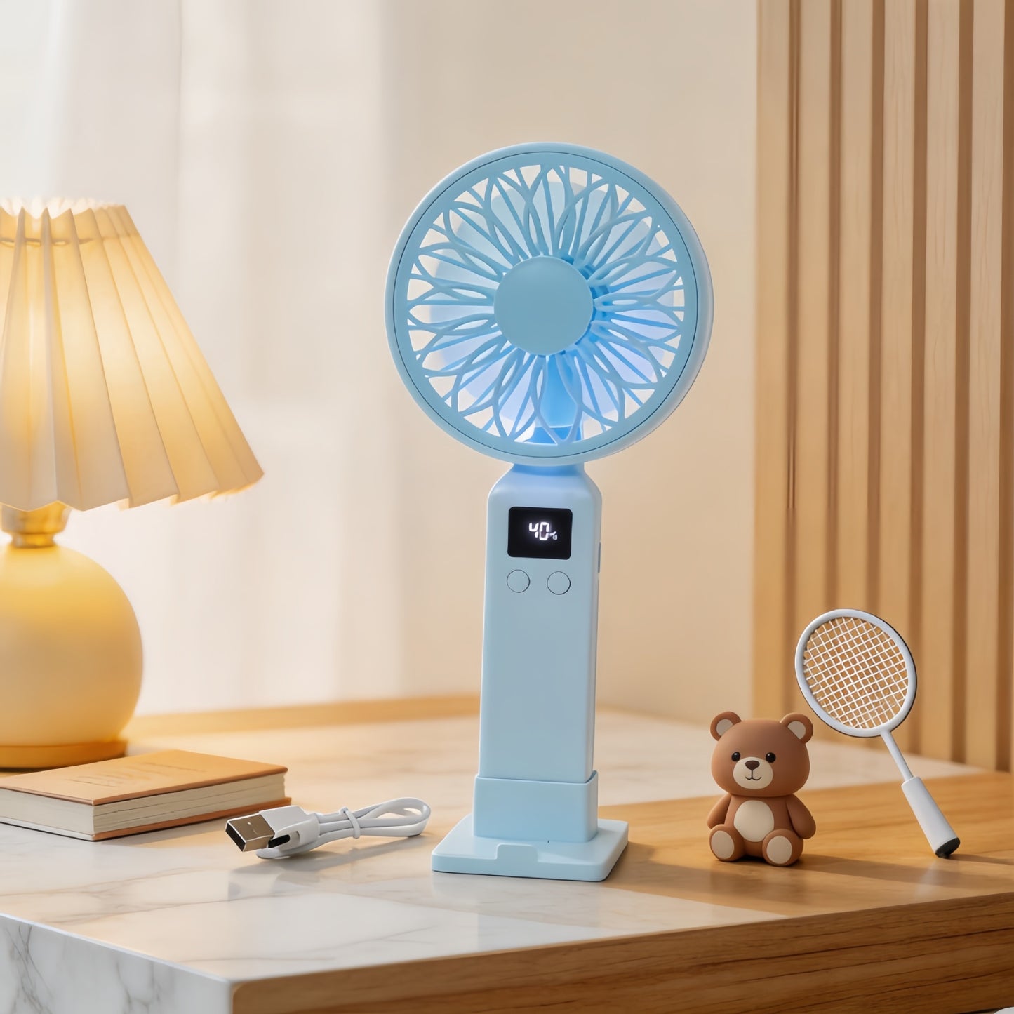 Damen Tragbarer Tischventilator mit Temperaturanzeige Karnz