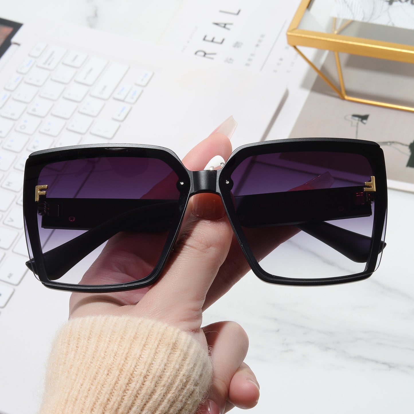 Damen moderne oversized Sonnenbrille Karnz