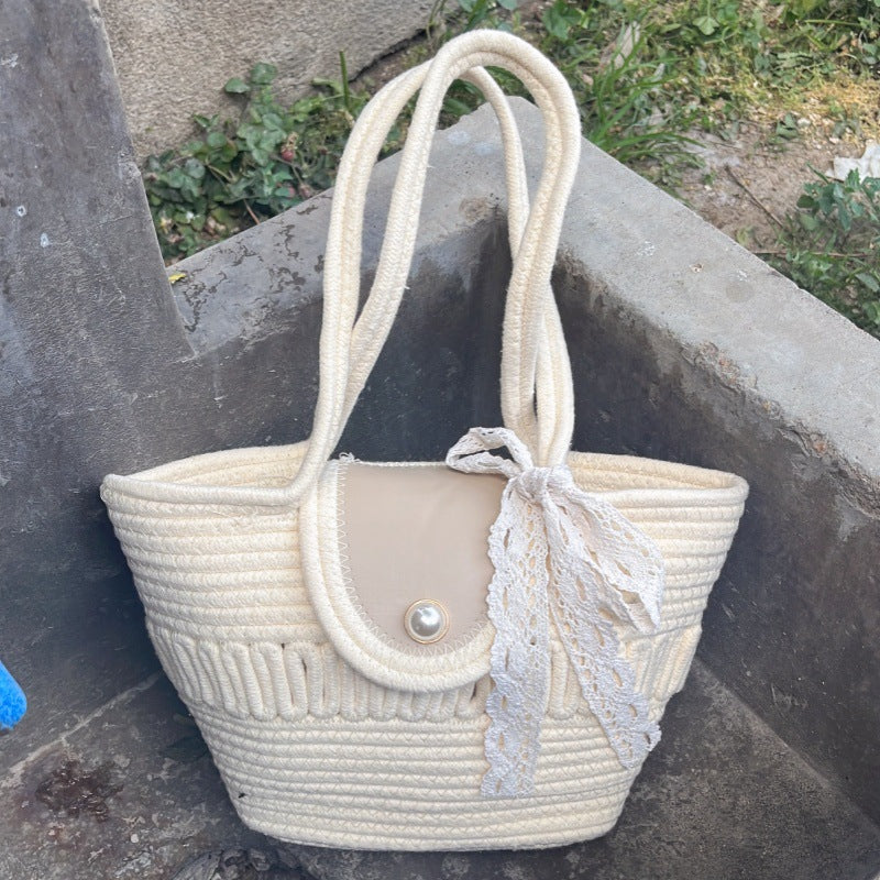 Damen Modische Handtasche mit buntem Baumwollgeflecht Karnz