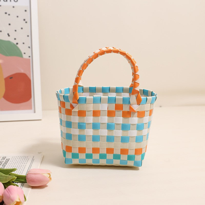 Damen Handtasche aus geflochtenem Kunststoff mit fröhlichem Muster Karnz
