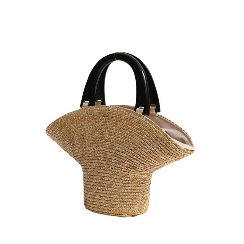 Damen Designer Basttasche mit schwarzem Griff Karnz
