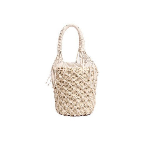 Damen Handgefertigte Basttasche mit modernen Fransen Karnz