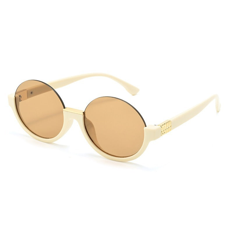 Damen moderne runde Sonnenbrille mit eleganten Akzenten und UV-Schutz Karnz