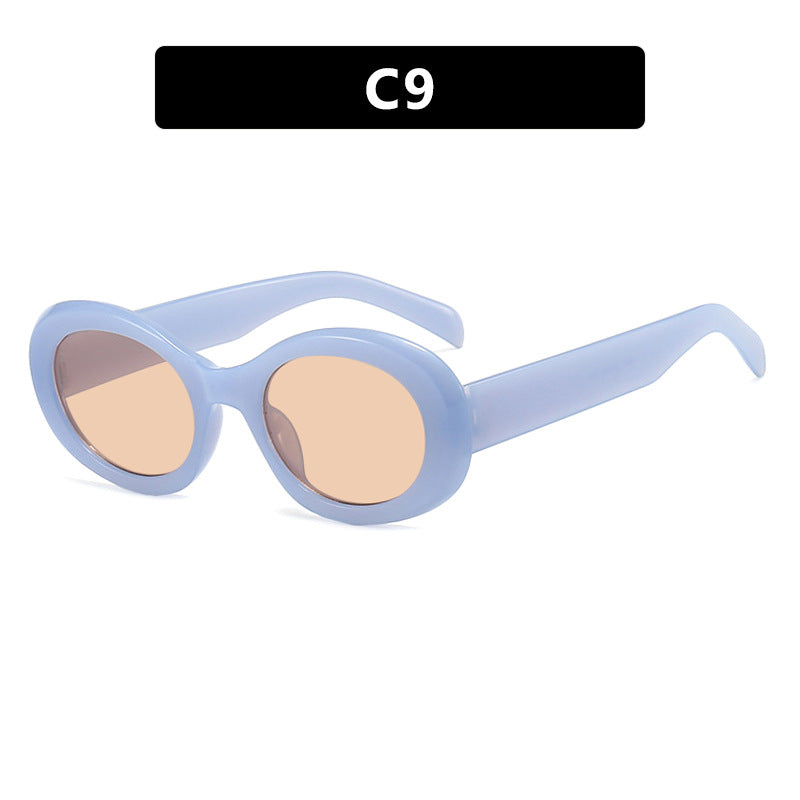 Damen modische Sonnenbrille im originellen Ovaldesign mit transparentem Rahmen und UV-Schutz Karnz