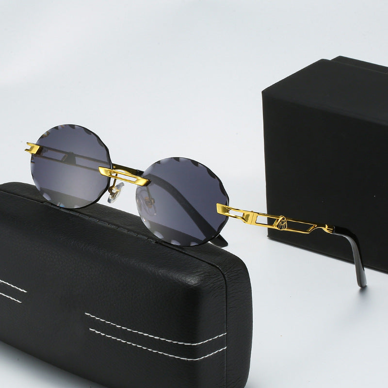 Damen runde Sonnenbrille mit einzigartigem Wellendesign und hochwertigem Metallrahmen Karnz