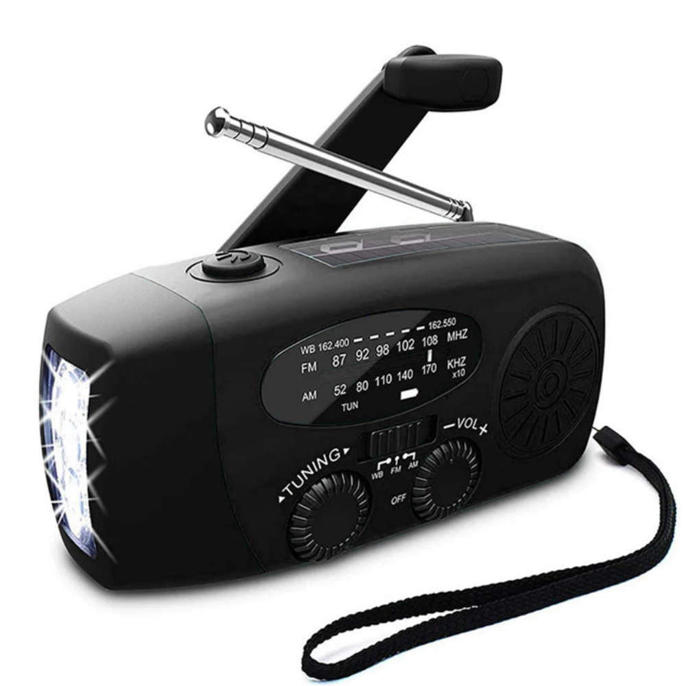 Notfall-Radio, handkurbelbetriebene Solar-Taschenlampe mit Wetterwarnung und Powerbank