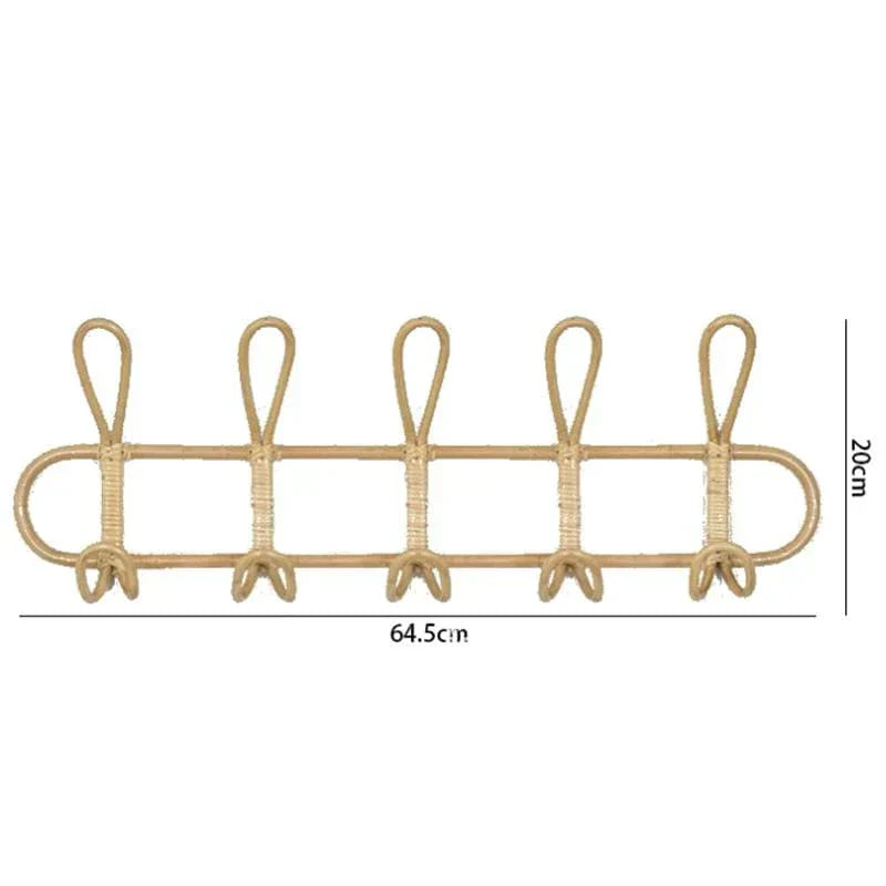 Rattan Wandhalter mit 5 Haken für Jacken, Taschen und Handtücher | Karnz