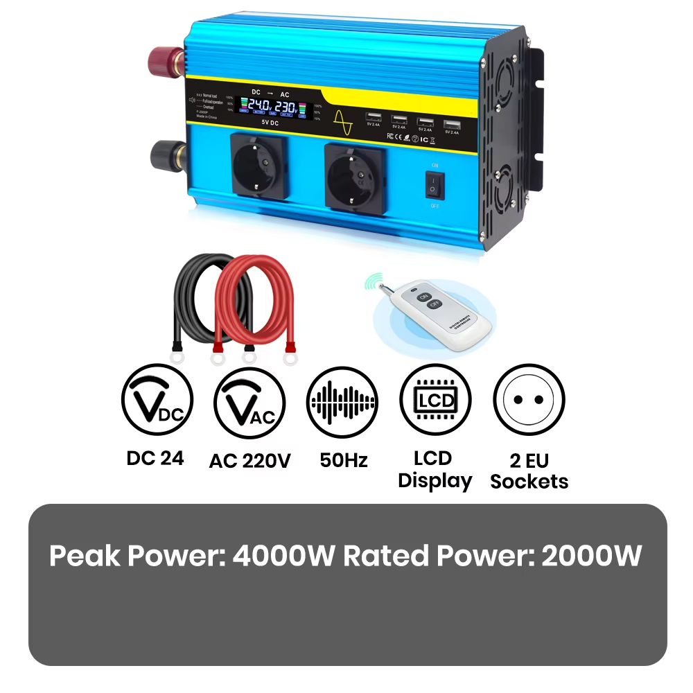 4000-W-Sinus-Wechselrichter, 12 V/24 V DC auf 110 V/220 V AC, für Autos und Solaranlagen