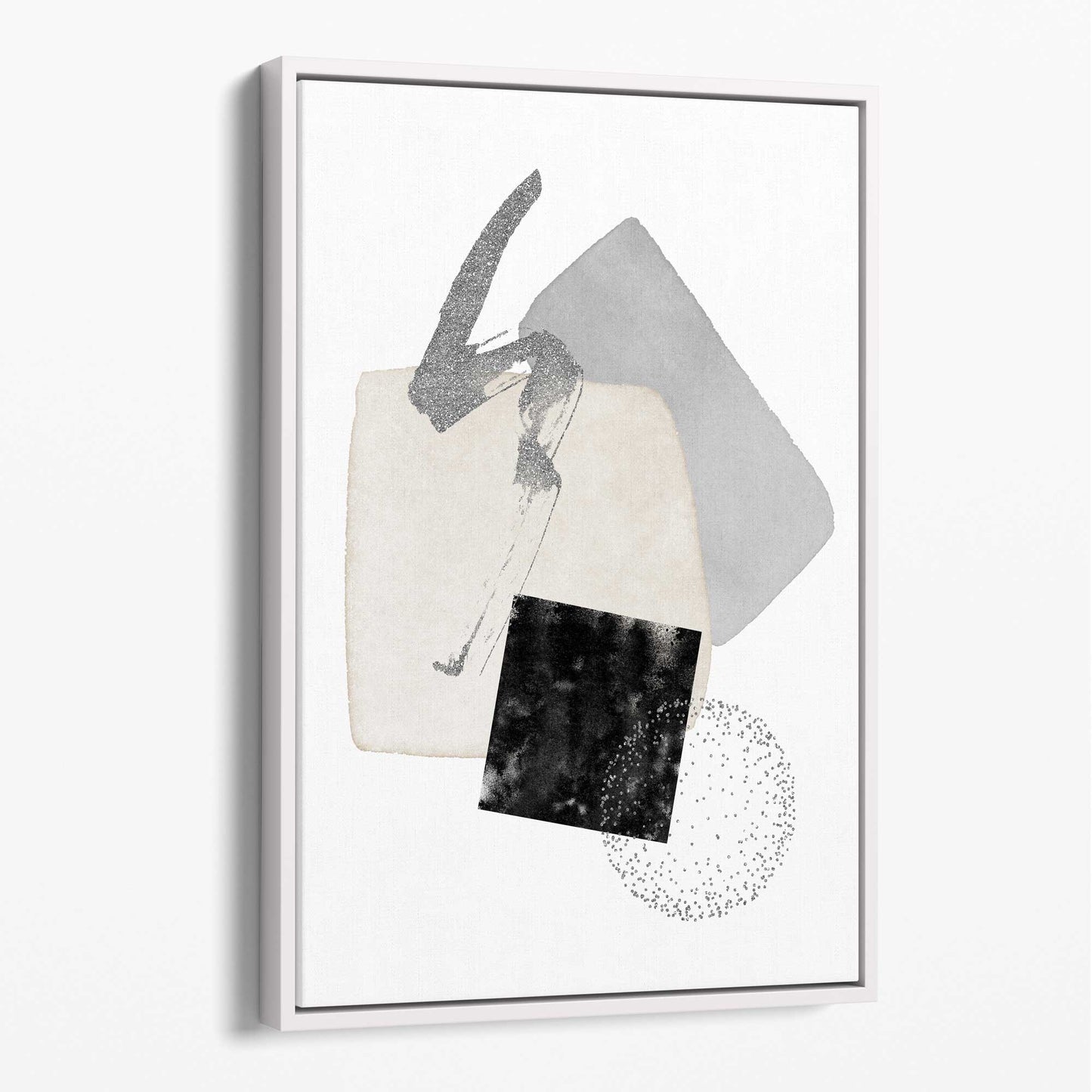 Abstrakte Aquarellformen in Schwarz, Grau und Elfenbein auf Leinwand Nr. 1